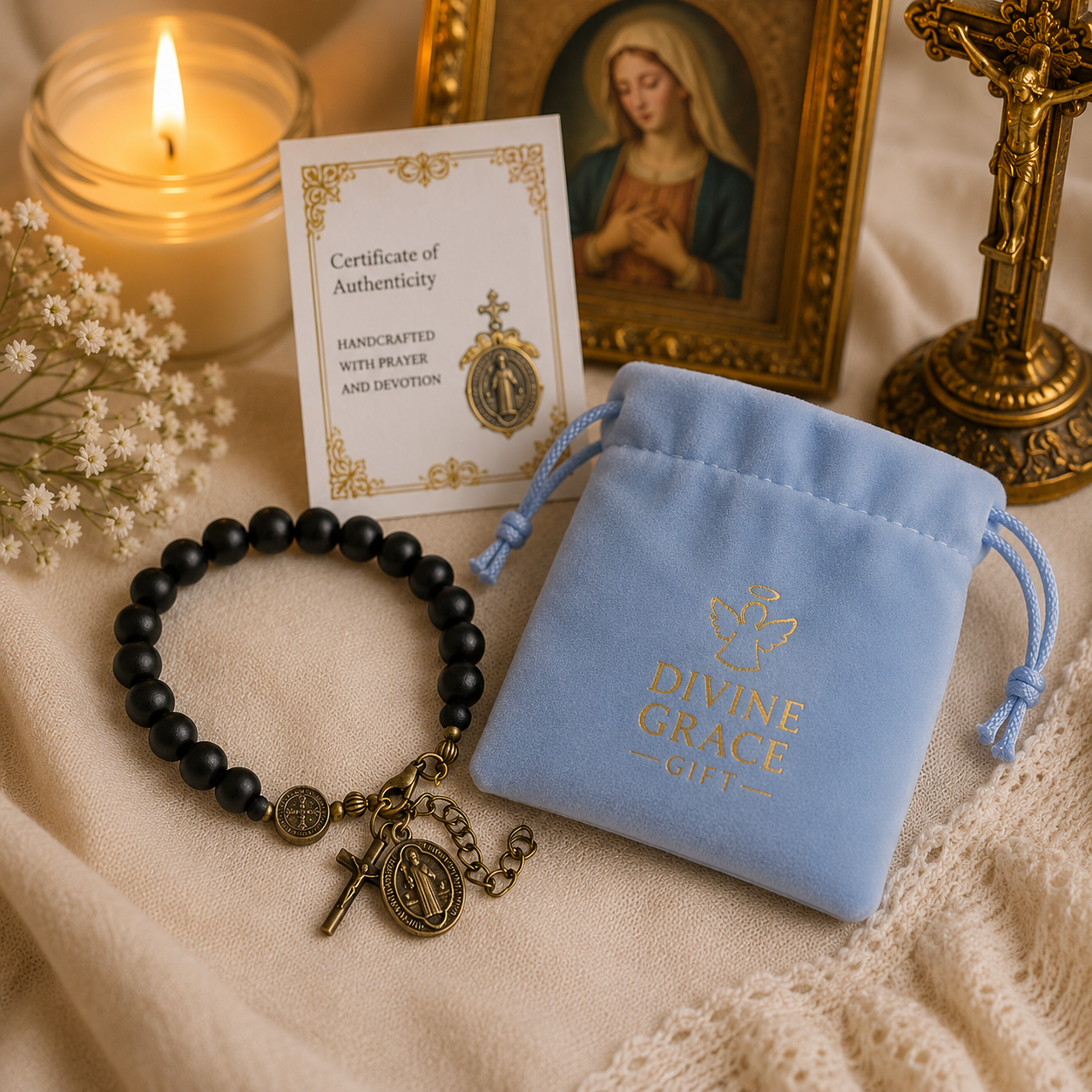 Bracelet in cream velvet gift pouch